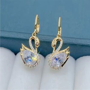 Gold Swan Crystal Drop Earrings - Elegant Women's Jewelry